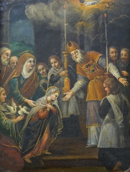Continental School, 17th century, Religious Scene with Bishop, Saints and Christ as a Child